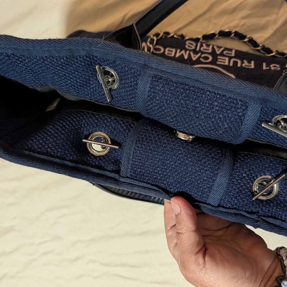 Chanel Navy Blue Tote with Chain Handles - Picture 4 of 5